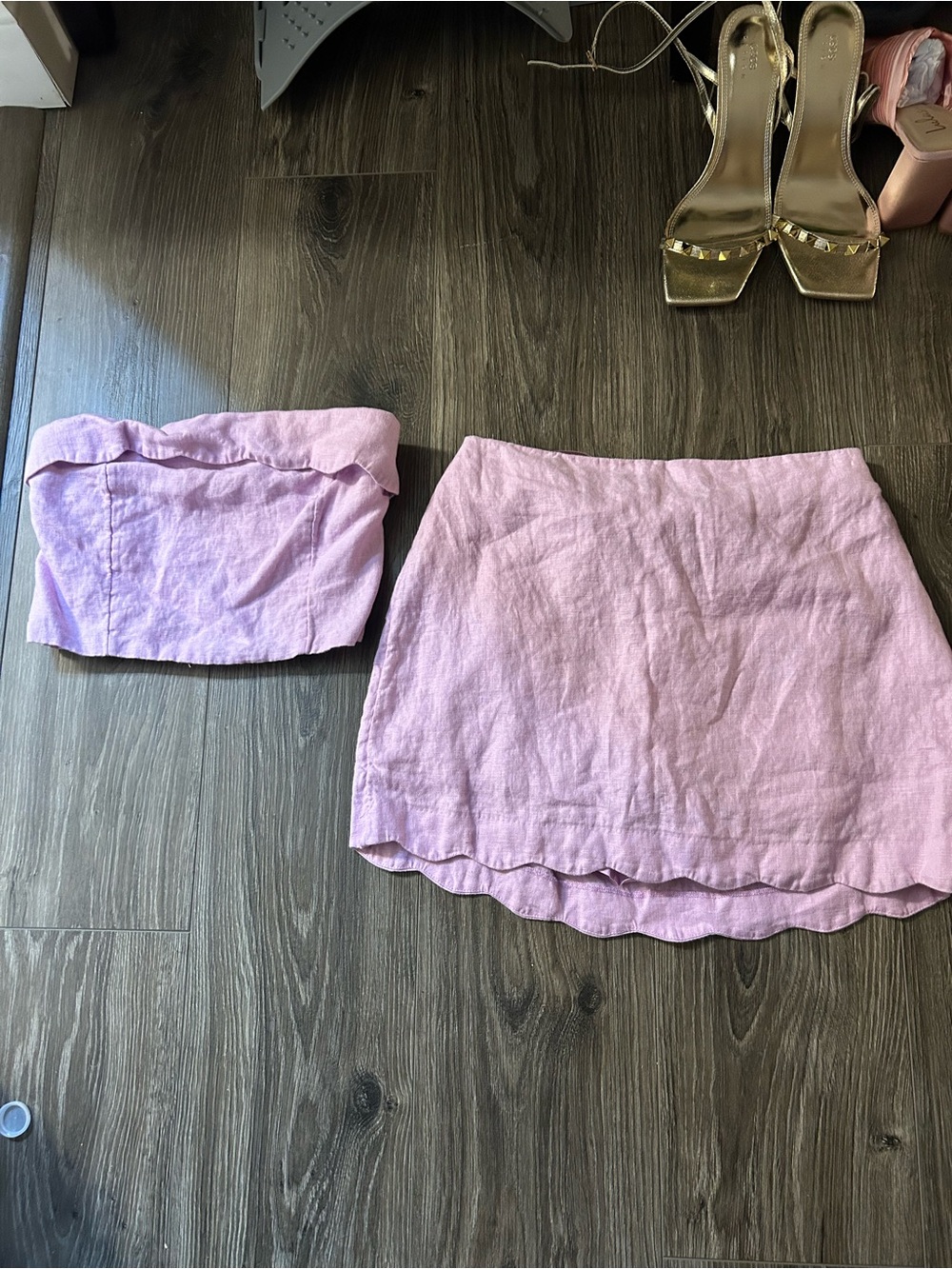 Abercrombie & Fitch Lilac Scallop-Hem Linen Mini Skirt and top 2 piece set - Picture 3 of 8